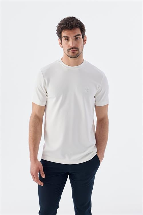 Dar Kalıp - Slim Fit Serili T-Shirt-Jakamen  Bisiklet Yaka  Serili