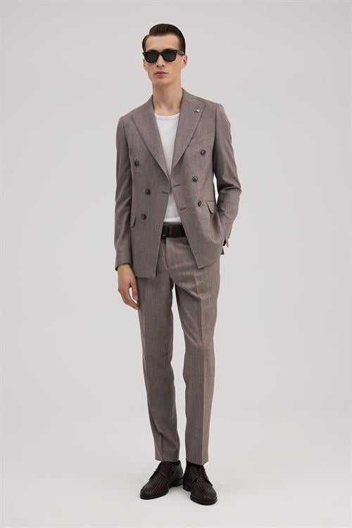 Bordo Dar Kalıp - Slim Fit Takım Elbise Kruvaze