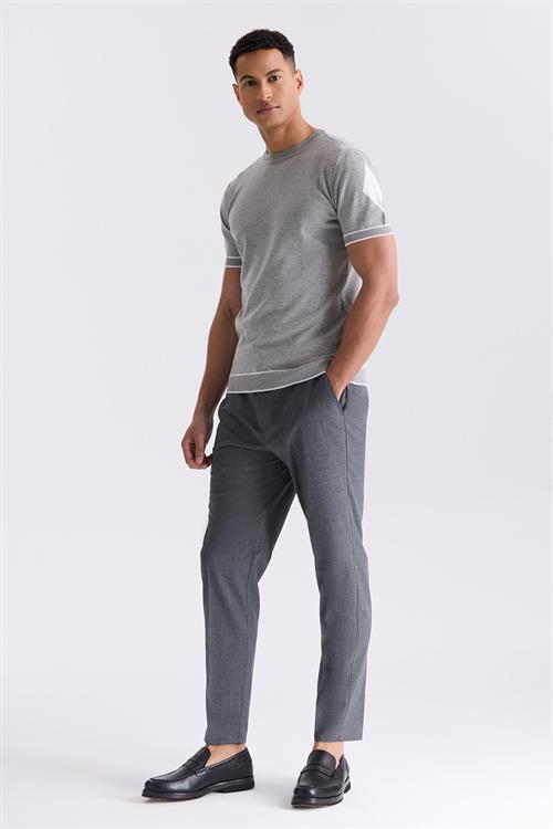 Gri Slim Fit Triko Bisiklet Yaka T-Shirt