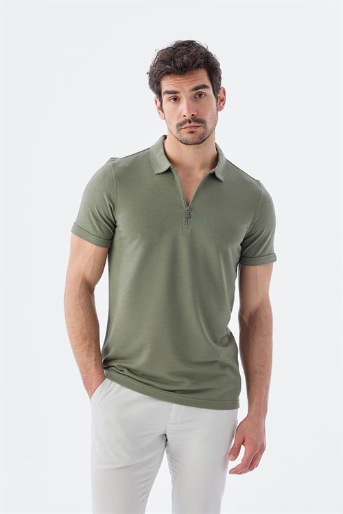 Dar Kalıp - Slim Fit Serili T-Shirt-Jakamen  Fermuarlı  Serili