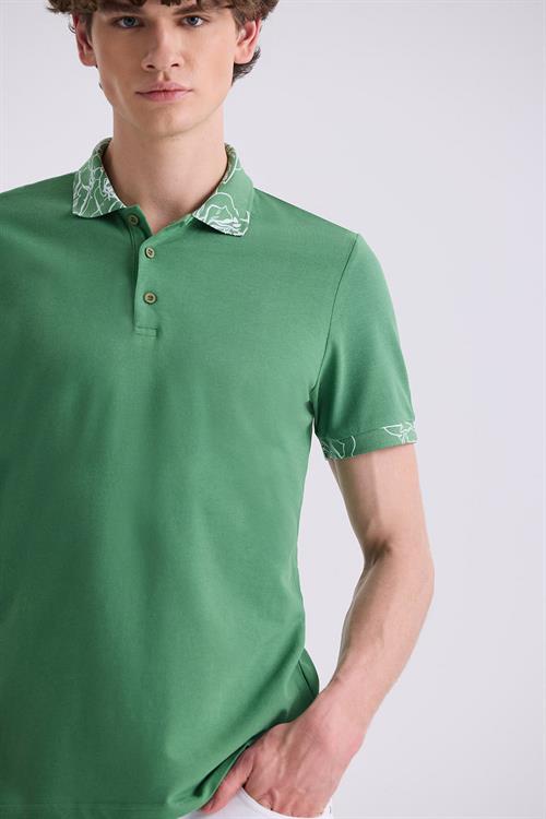 Yeşil Slim Fit Baskılı Polo Yaka T-Shirt