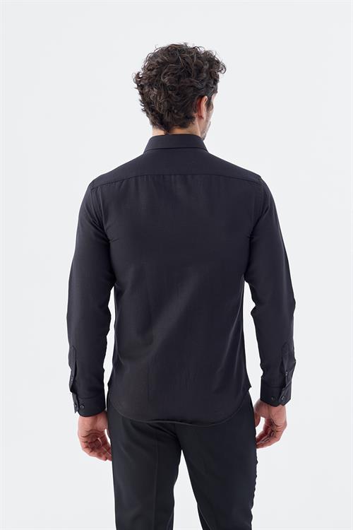 Rahat Kalıp - Comfort Fit Serili Gömlek-Jakamen  Yaka Alttan Düğmeli  Serili