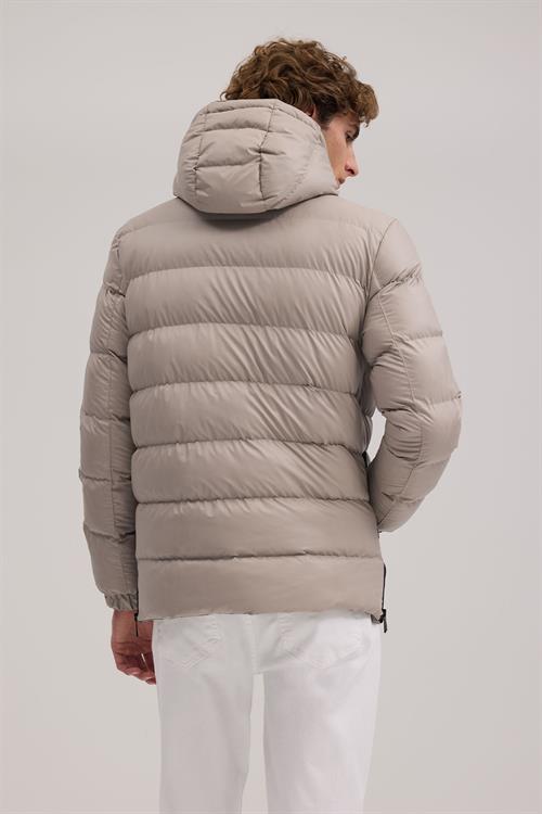 Bej Klasik Kalıp - Regular Fit Mont Kapüşonlu