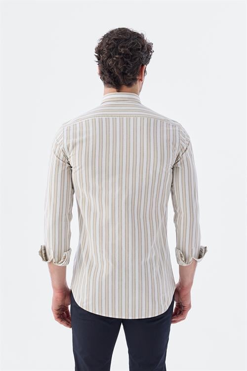 Rahat Kalıp - Comfort Fit Serili Gömlek-Jakamen  YAKA ÜSTTEN DÜĞMELİ  Serili