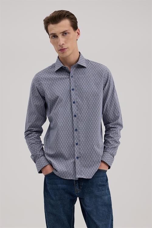 Lacivert Rahat Kalıp - Comfort Fit Gömlek Klasik Yaka