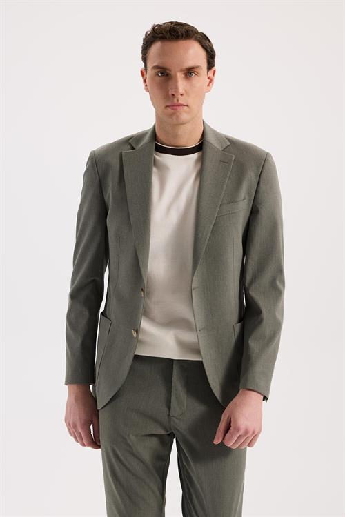 Yeşil Dar Kalıp - Slim Fit Ceket Mono Yaka