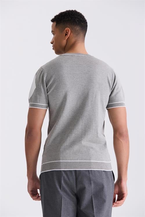Gri Slim Fit Triko Bisiklet Yaka T-Shirt