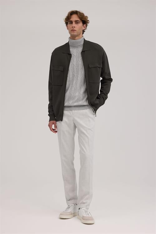 Haki Dar Kalıp - Slim Fit Triko Ceket