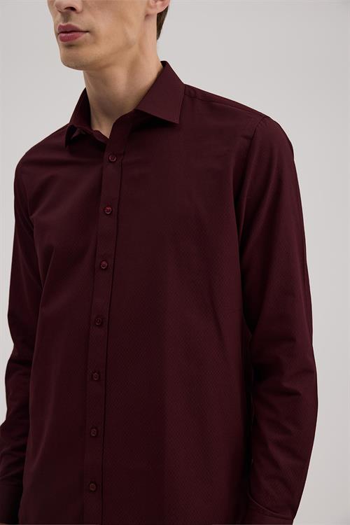 Bordo Rahat Kalıp - Comfort Fit Gömlek Klasik Yaka