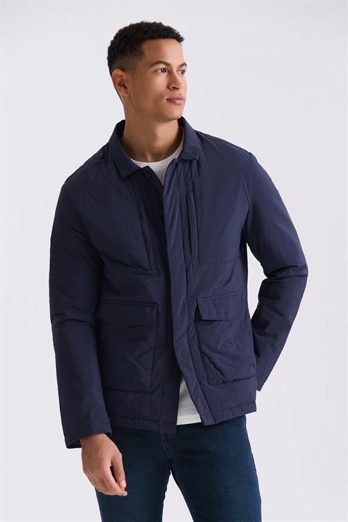 Lacivert Comfort Fit Gömlek Yaka Mevsimlik Mont