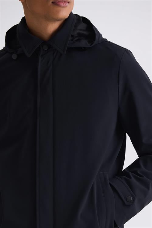 Siyah Comfort Fit Kapüşonlu Gizli Fermuarlı Klasik Model Mont