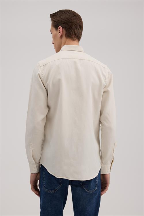 Krem Slim Fit Keten Karışımlı Spor Gömlek