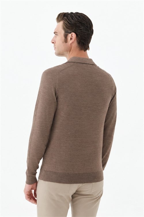 Vizon Slim Fit Yünlü Fermuarlu Polo Yaka Triko