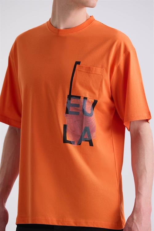 Oranj Over Size Yazı Baskılı Bisiklet Yaka T-Shirt