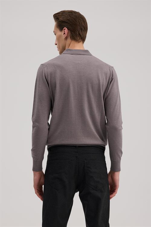 Gül Kurusu Slim Fit Polo Yaka Triko Kazak