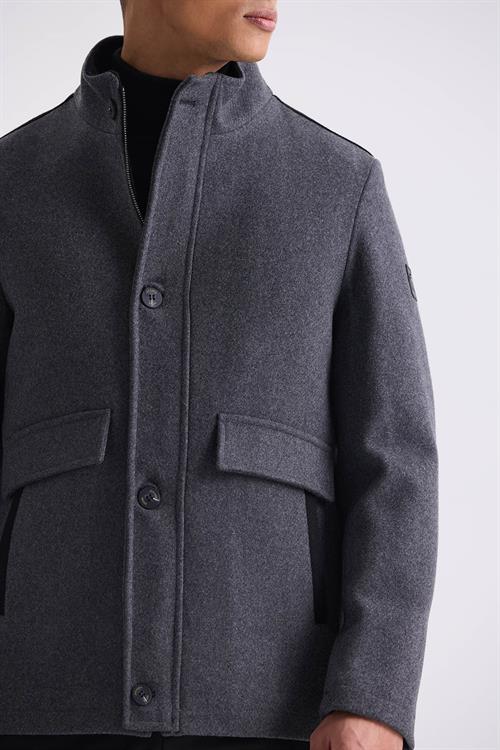 Antrasit Regular Fit Hakim Yaka Yünlü Spor Kaban