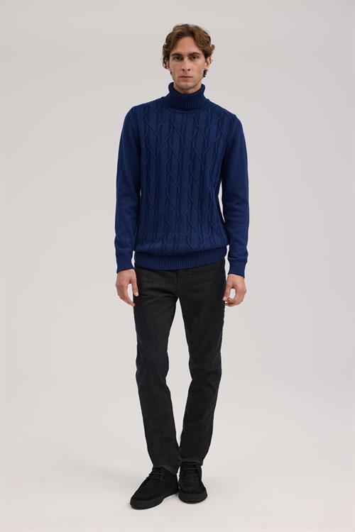 İndigo Dar Kalıp - Slim Fit Triko Tam Balıkcı Yaka