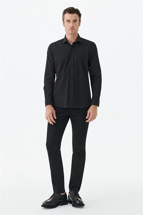 Siyah Çizgili Comfort Fit Gömlek