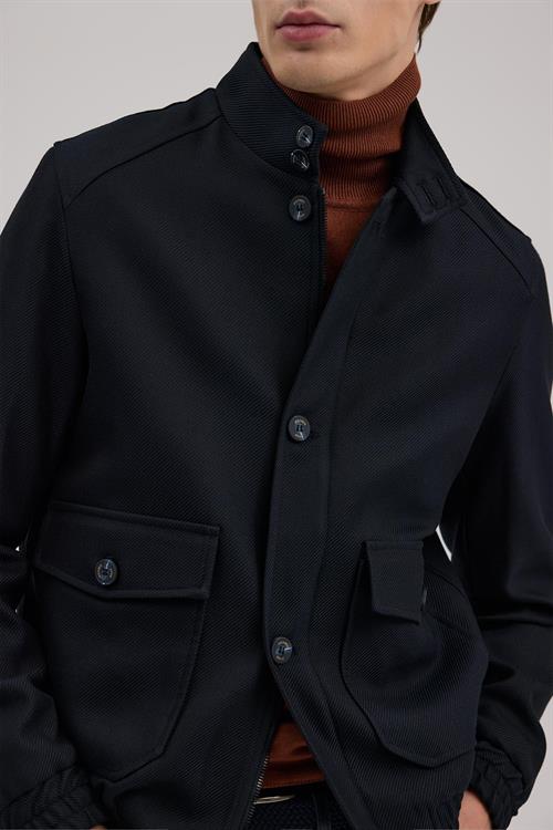 Lacivert Slim Fit Mono Yaka Cepli Ceket Görünümlü Mont