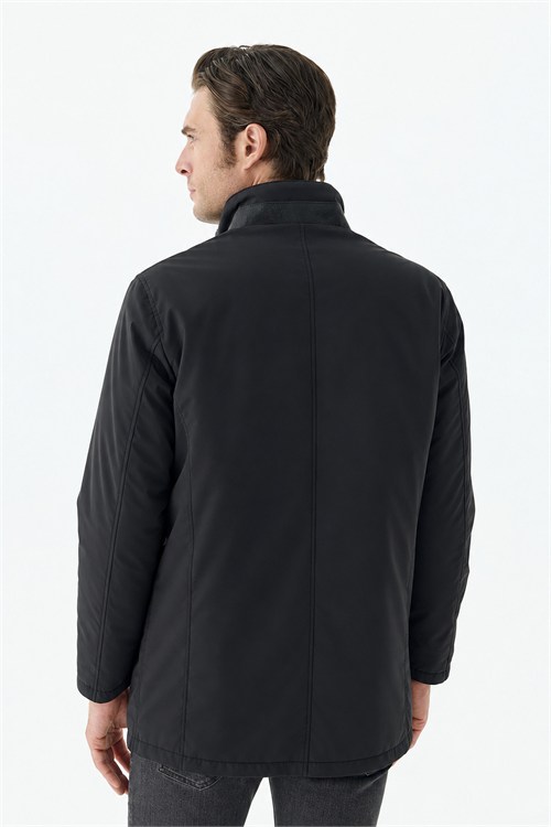 Siyah Comfort Fit Dik Yaka Mont
