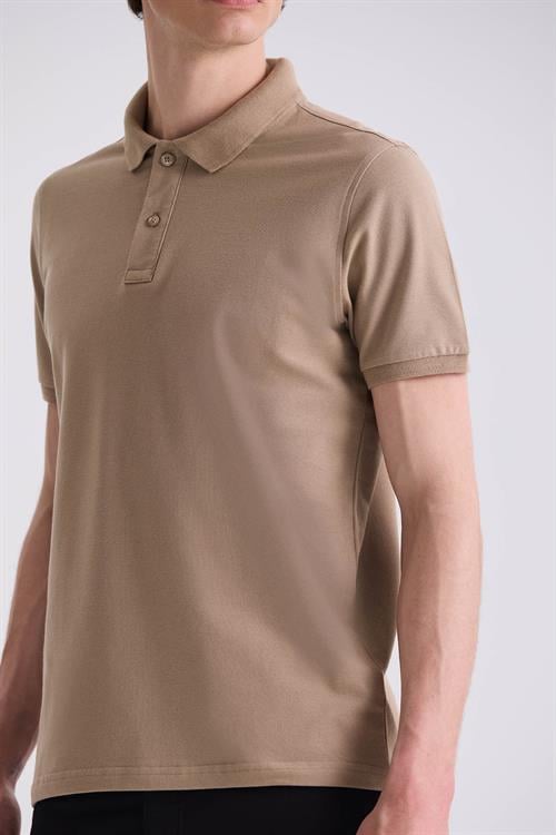 Bej Slim Fit Polo Yaka T-Shirt