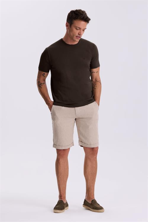 Kahve %100 Pamuk Slim Fit Bisiklet Yaka Basic T-Shirt