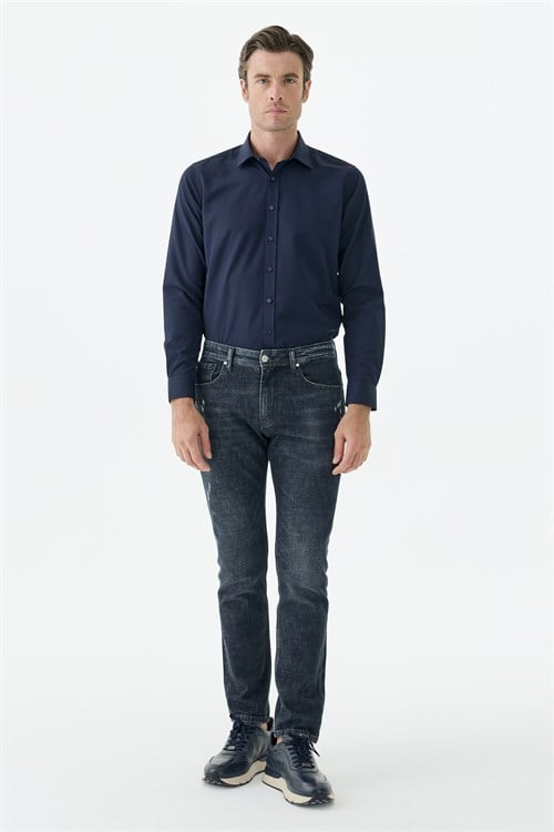 Lacivert Comfort Fit Yıkamalı Jeans Kot Pantolon