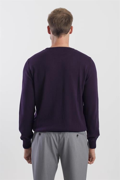 Mor Slim Fit Bisiklet Yaka Triko Kazak