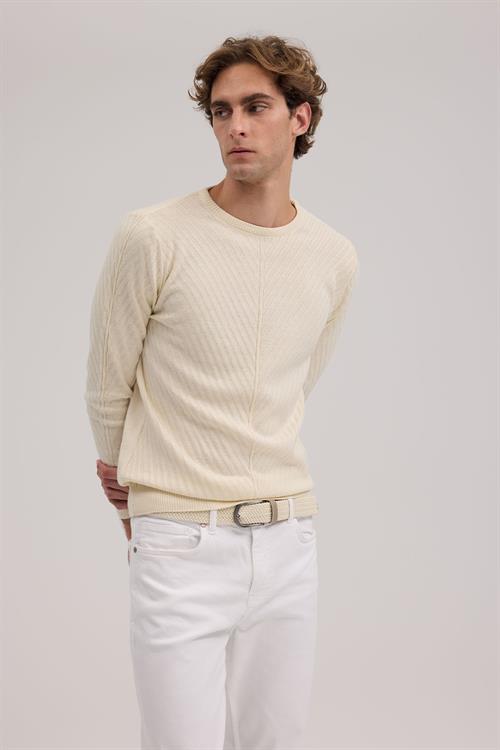 Bej Dar Kalıp - Slim Fit Triko Bisiklet Yaka