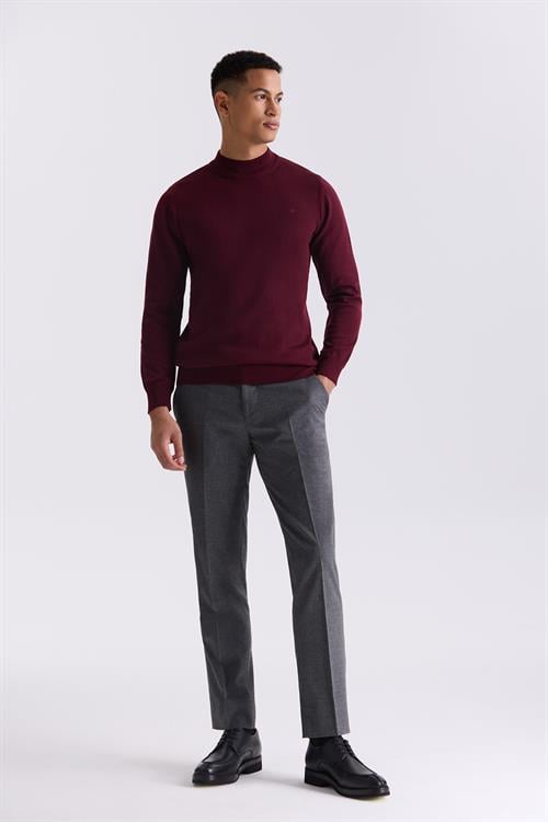 Bordo Slim Fit Yarım Balıkçı Triko Kazak