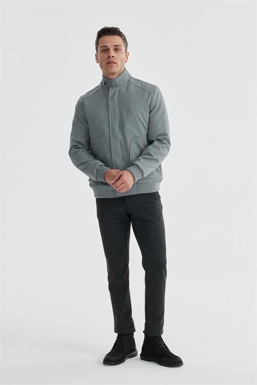 Gri Comfort Fit Dik Yaka Casual Mont