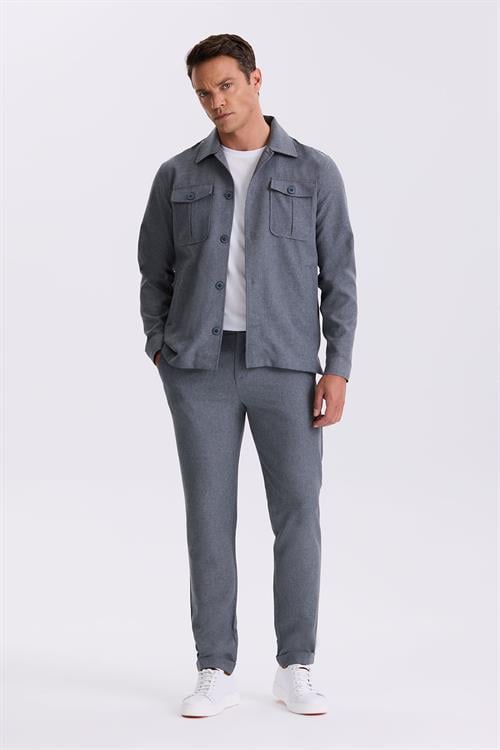 Antrasit Slim Fit Bebe Yaka Cepli Spor Takım Elbise