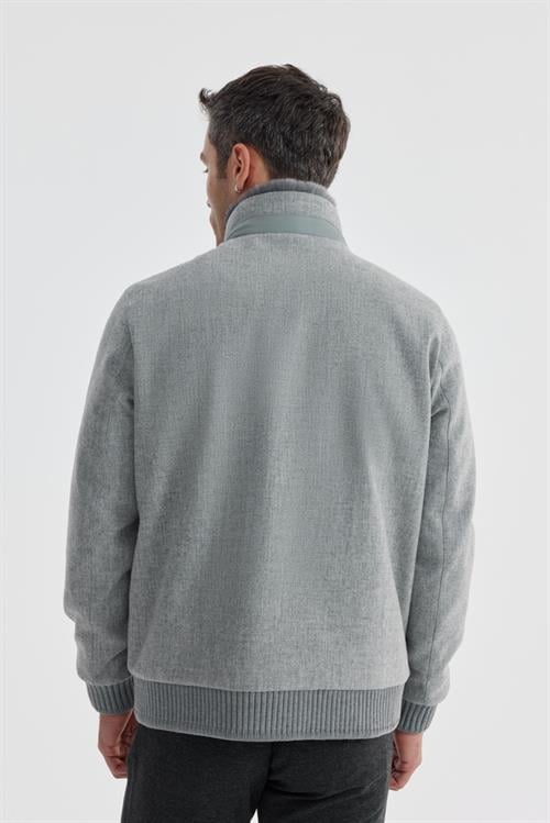 Gri Comfort Fit Kürklü yaka Yünlü Mont