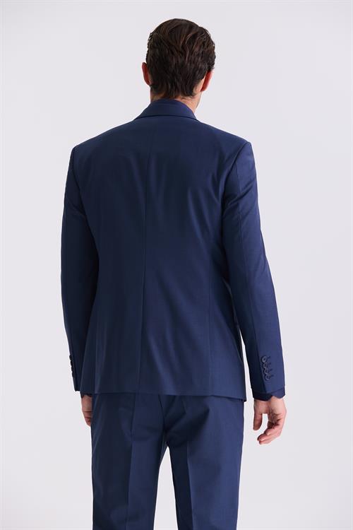 Lacivert Klasik Fit Sivri Yaka Yünlü Takım Elbise