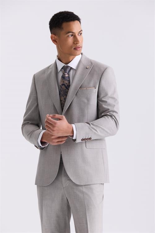 Vizon Klasik Fit Sivri Yaka Yünlü Takım Elbise