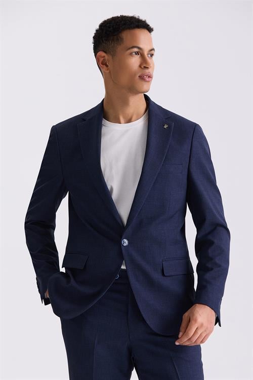 Lacivert Slim Fit Mono Yaka Tek Düğme Spor Takım Elbise