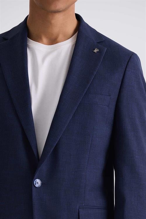 Lacivert Slim Fit Mono Yaka Tek Düğme Spor Takım Elbise