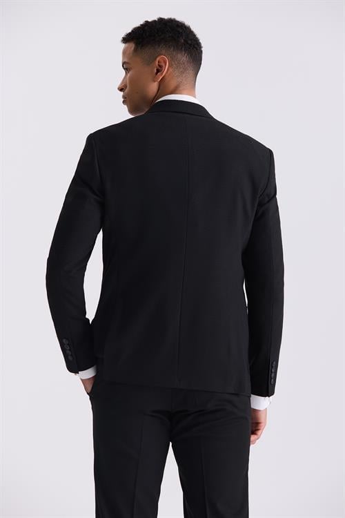 Siyah Slim Fit Sivri Yaka Desenli Spor Ceket