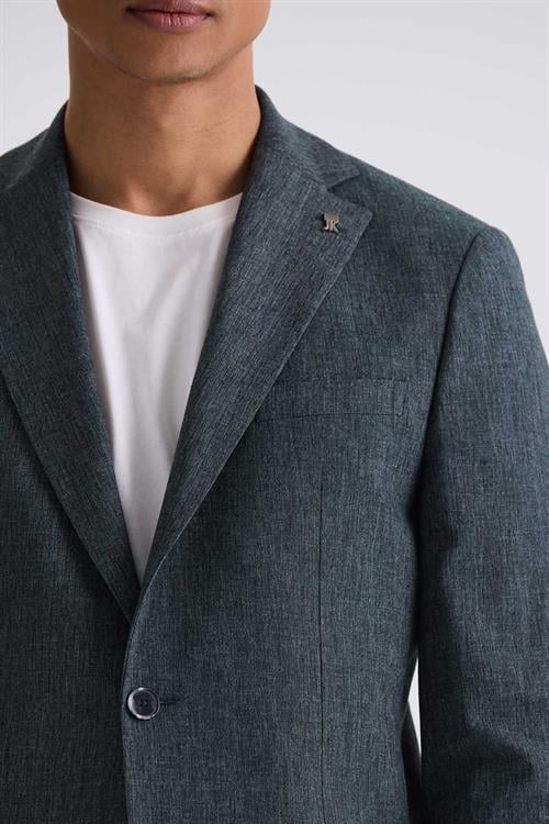 Yeşil Slim Fit Mono Yaka Keten Takım Elbise