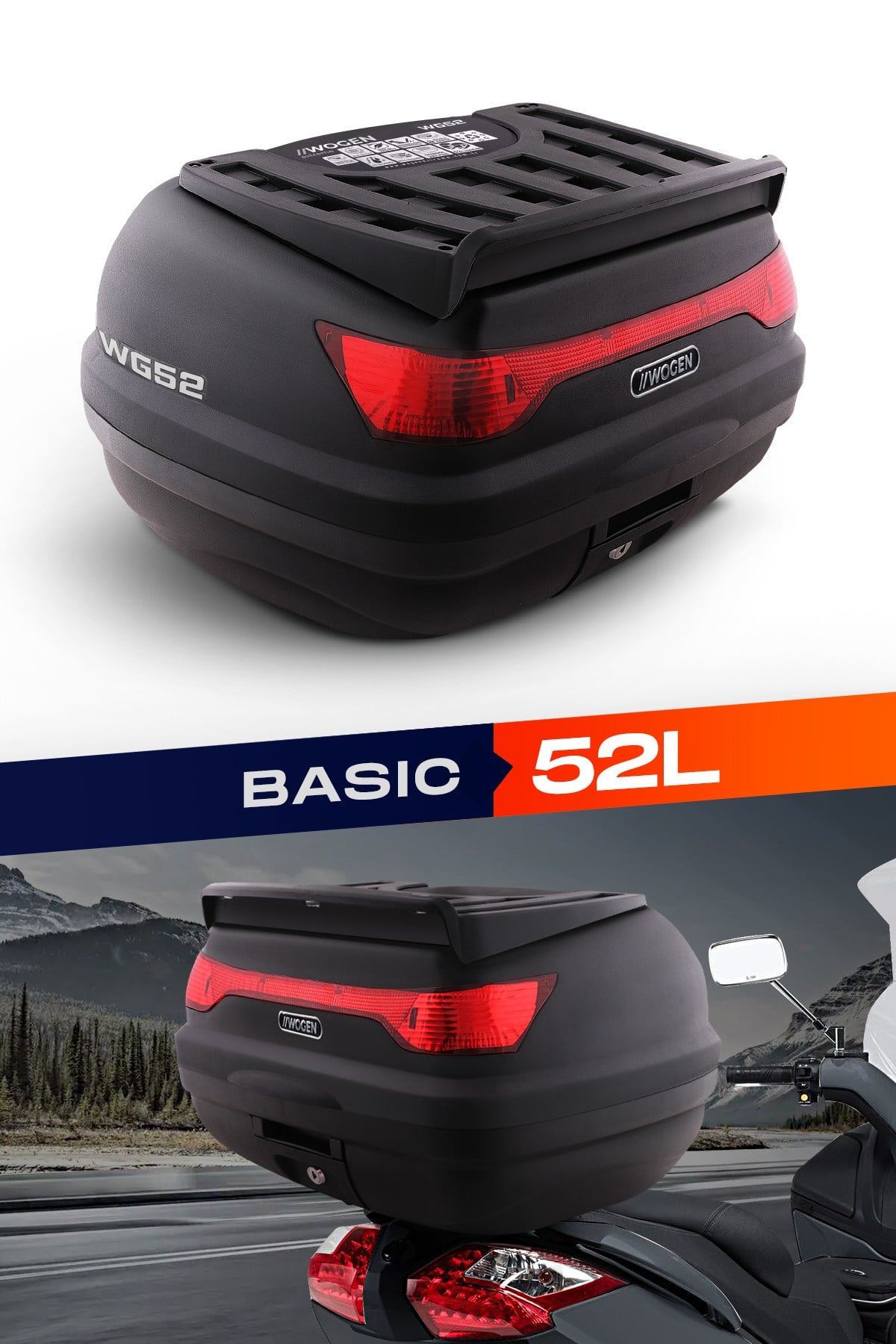 Motosiklet ÇantasıWogen WG52 Motosiklet Arka Çanta 52 Litre Basic Siyah