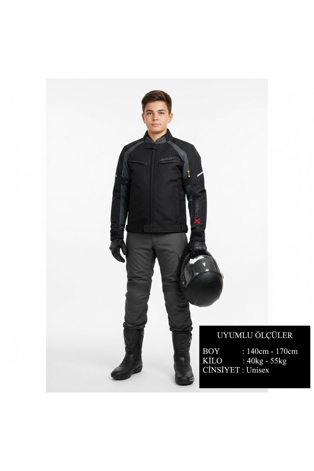 Motorcu MontuX-Speed Çocuk - Genç Korumalı Motosiklet Montu Siyah