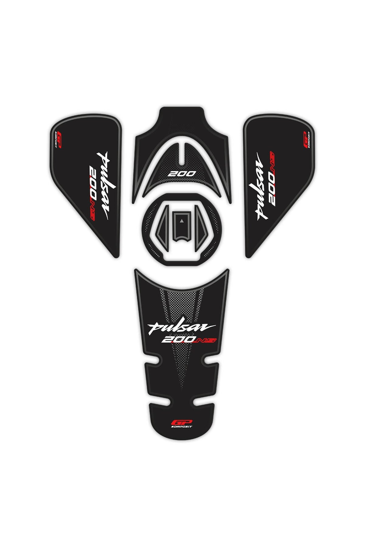 Tankpad & StickerBajaj Pulsar Ns 200 2011-2022 Tank Pad Seti Siyah-kırmızı