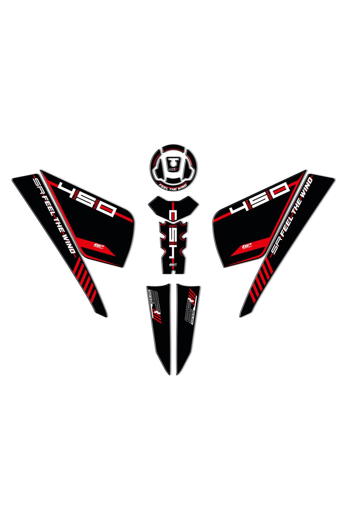 Tankpad & StickerGP Kompozit CF Moto 450 SR 2023-2024 Uyumlu Tank Pad Seti Kırmızı