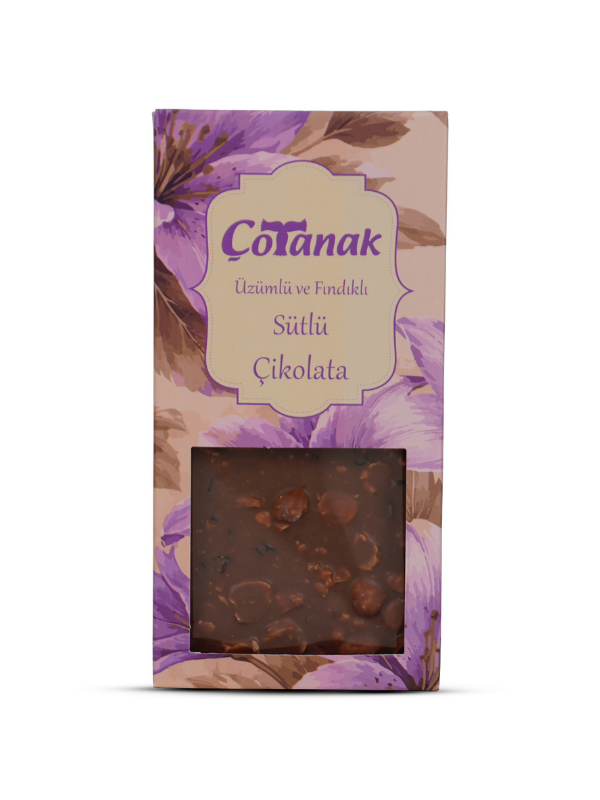 Çotanak Üzümlü ve Fındıklı Sütlü Tablet Çikolata 100 Gr