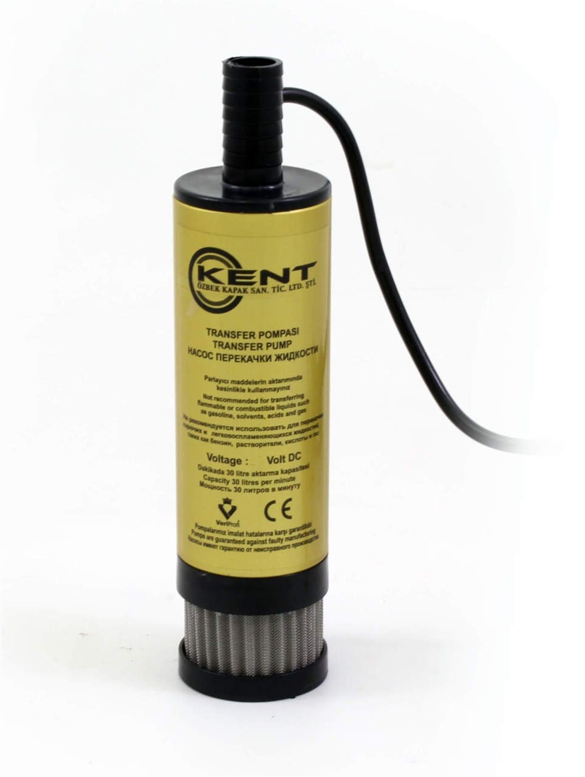 Kent 24 Volt Mazot Aktarma Pompası, Kalem Dalgıç Pompa Süzgeçli 50 mm Dış Çap