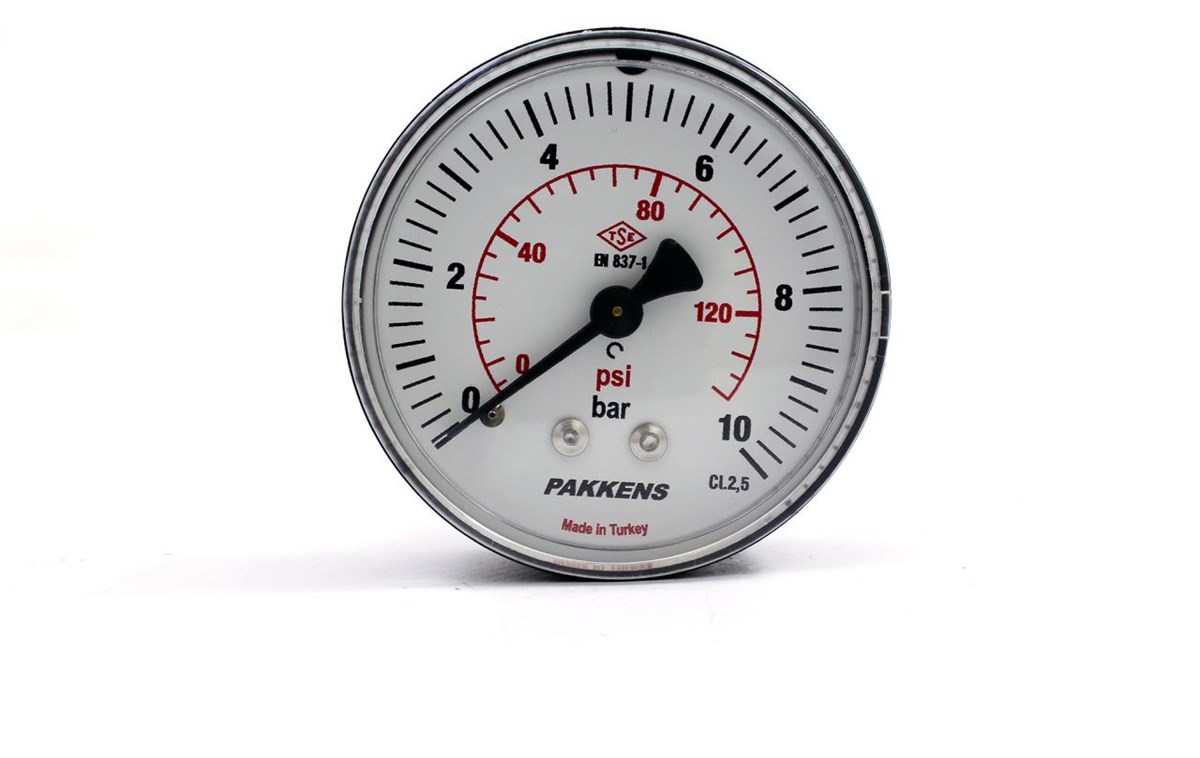 Pakkens 0-10 Bar 63 mm Arkadan Bağlantılı Kuru Manometre G 1/4 inç