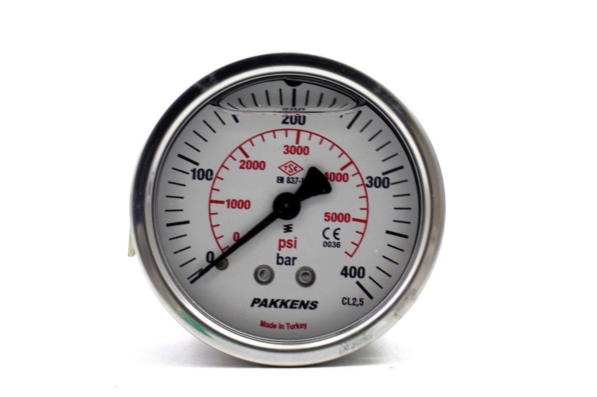 Pakkens 0-400 Bar 63 mm Arkadan Bağlantılı Gliserinli Manometre G 1/4 inç
