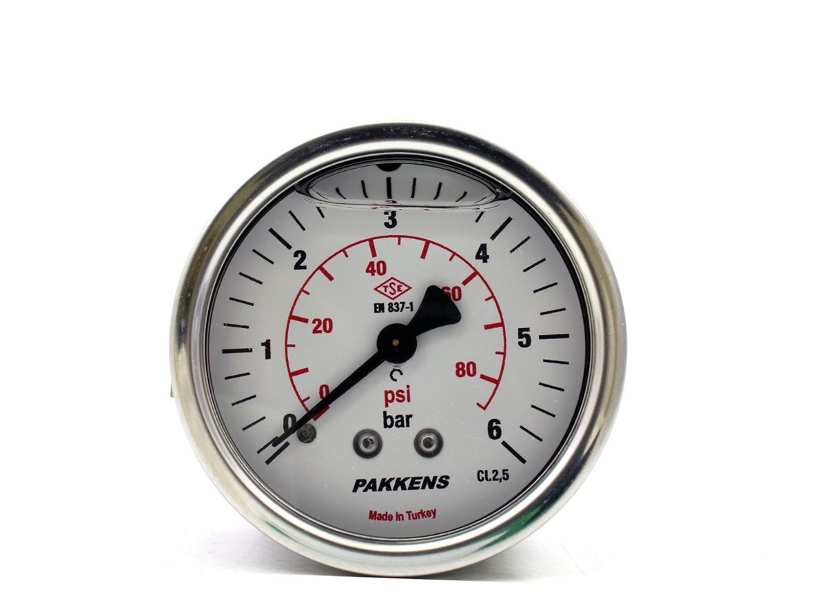 Pakkens 0-6 Bar 50 mm Arkadan Bağlantılı Panotipli Gliserinli Manometre G 1/4 inç
