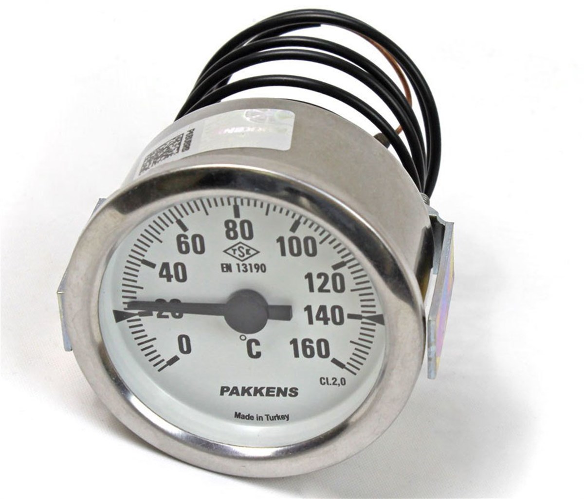 Pakkens Çap 60 0/+160 °C Arkadan Bağlantılı Pano Tip Gazlı Termometre 1mt Pvc Kaplı Kapiler Boyu