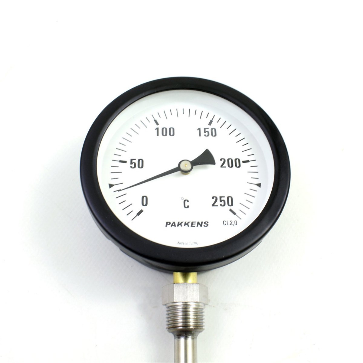 Pakkens Termometre 0-250 °C Çap 100 mm Daldırma Boyu 10 cm Alttan Bağlantılı G 1/2 inç